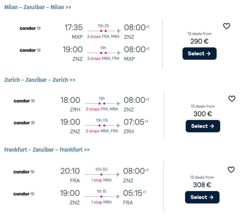 zboruri last minute către Zanzibar