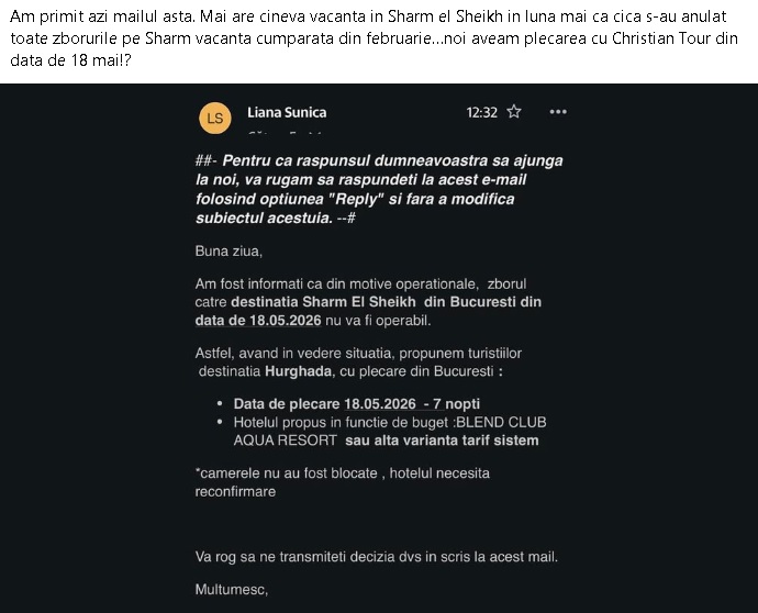 Christian Tour anulează vacanțe în Egipt